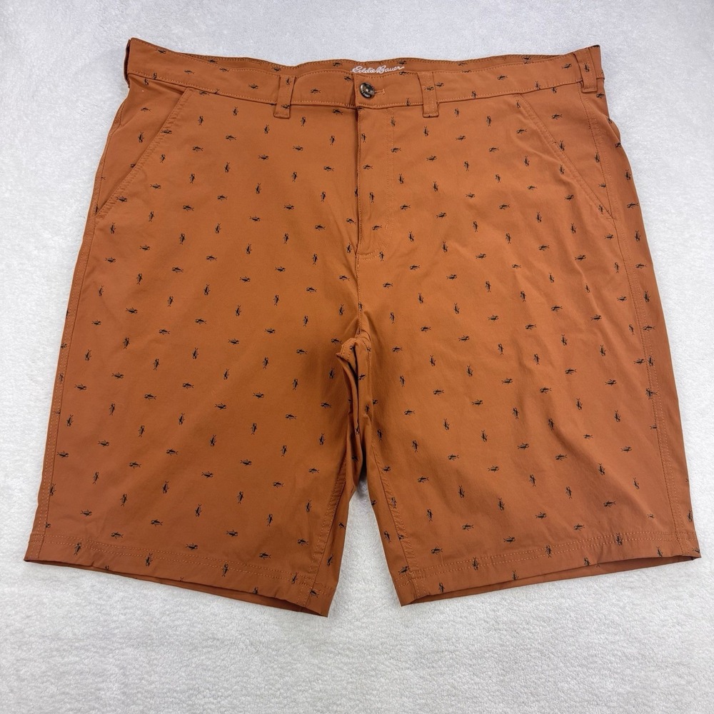 Eddie‎ Bauer Travex Shorts Men T42 Brown Fish Skeleton Print Hiking Travel